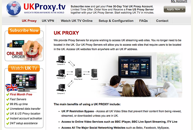 UKProxy.tv provides proxy servers for accessing UK streaming sites from overseas.